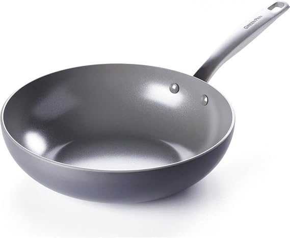 GreenPan Chatham Hard Anodized Healthy Ceramic Nonstick, 11" Wok Pan, PFAS-Free, Dishwasher Safe, Oven Safe, Gray
