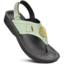 AEROTHOTIC Arch Support Flip Flops for Women Comfortable Orthopedic Footbed with Faux Leather Buckle Adjustable Stylish Straps Slip On Soft Toe Post Dressy Indoor & Outdoor Women's Sandals
