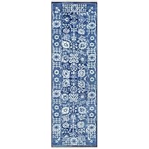 Nova Blue Hand Knotted Tone on Tone Wool and Silk Oriental Runner Rug (2'6"x8')