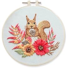 YEESAM ART Embroidery Kit with Cute Squirrel Animals Patterns, Full Set DIY Embroidery Cross Stitch Kits for Adults Beginners Needlework Sewing (Squirrel)