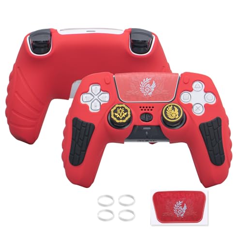 ECHZOVE Anti-Slip PS Controller Silicone Skin, P5 Accessories, Soft Protective Cover Case for P5 Controller with Touch Pad Stickers and Thumb Grip Caps - Red