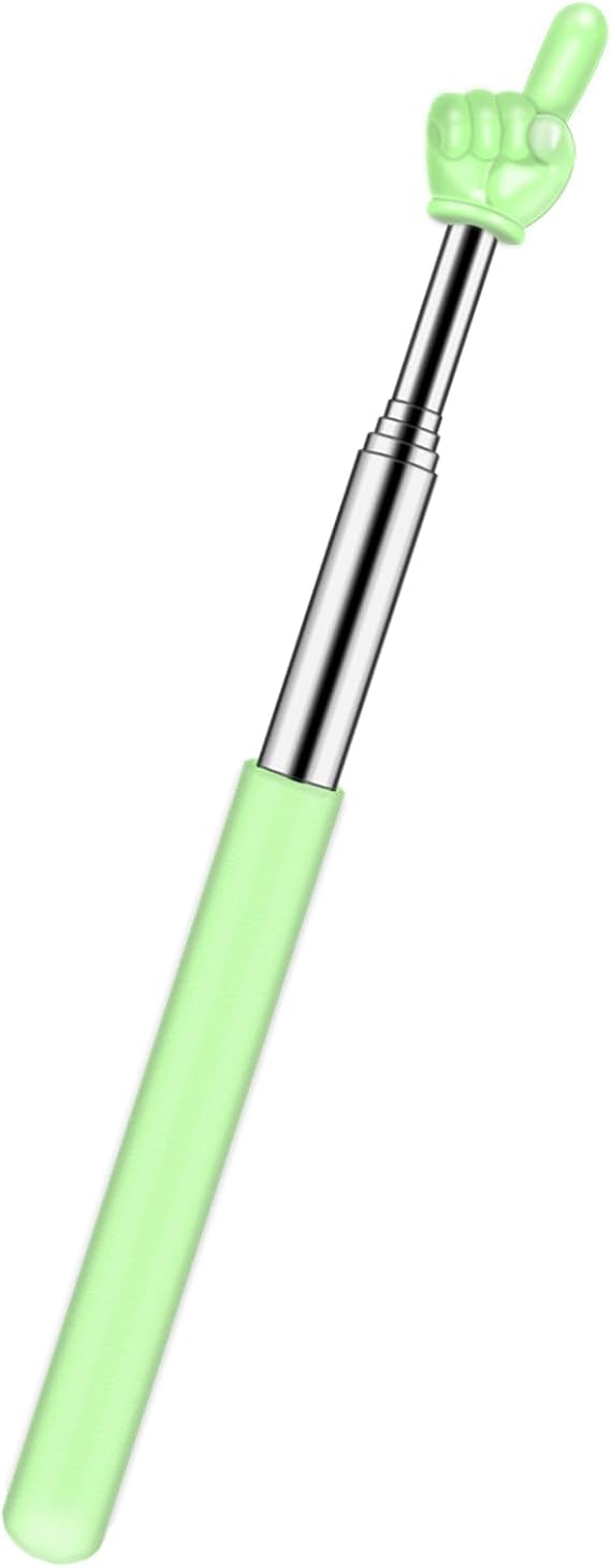 Retractable Teacher Pointer for Classroom Kids Reading, Dumero Extendable Finger Pointer Stick for School, Collapsible Finger Pointing Stick, Long Telescoping Hand Pointer, Green