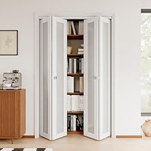 Bifold Doors for 48"x80" Opening, Bifold Glass Door with Folding Hardware Kit, Interior Folding Barn Doors Panels for Closet/Pantry/Bedroom, Solid MDF with PVC Surface, White