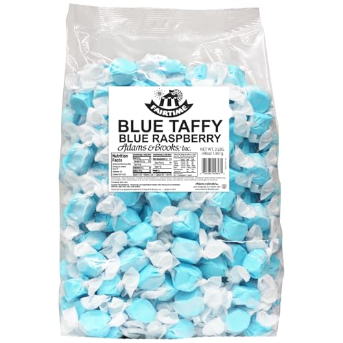 Fairtime Blue Raspberry Taffy, 3 Pound Bag Pack of 1 - Individually Wrapped Saltwater Taffy Candy Bulk Pack - Soft & Chewy Candy for Buffet, Party, or Wedding Favors - Kosher Certified Soft Candies