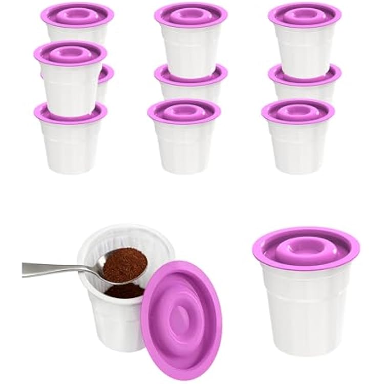 12Pods Disposable K Cups Compatible With Keurig 1.0 and 2.0 Brewers DIY Fillable Coffee Pods Empty K-Cups with Purple Lids Tea Pods