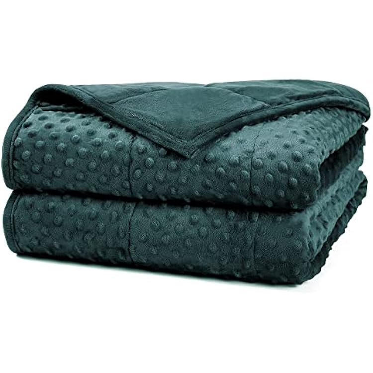 Alomidds Weighted Blanket for Adults 60x80,15lbs Queen Size - Green, Cooling Breathable Soft and Comfort Minky, Heavy Blanket with Glass Beads