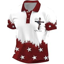 Men's Polo Shirt Short Sleeve Quick Dry American Flag Print Graphic Split Color Golf Shirt for Sport