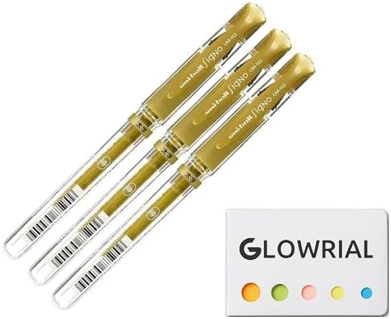 Metallic Gold Broad Tip Pens 1.0mm 3 Pack with Sticky Notes Bundle