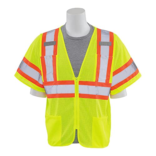 ERB 62150 Model S683P Type R Class 3 Mesh Safety Vest with Contrasting Trim, Hi Viz Lime, S Size