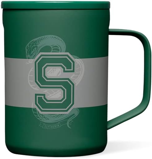 Corkcicle Harry Potter Coffee Mug - Stainless Steel Insulated Cup With Lid For Tea & Coffee - Non-Slip Silicone Base - Durable Travel Mug - Dishwasher Safe - BPA Free - Easy Grip - 16 oz - Slytherin