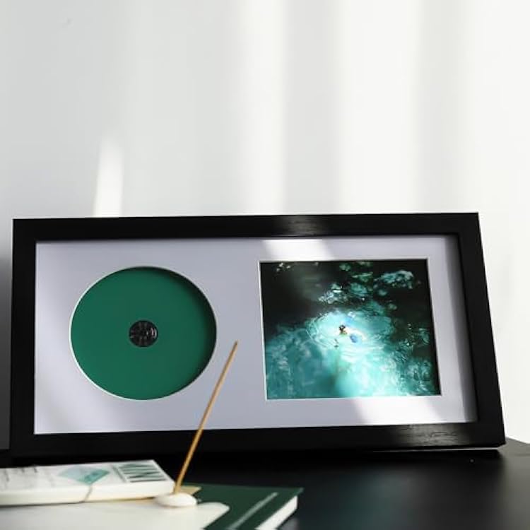 CD Display Frame with Real Glass, Signed Music Disc Wooden Case for Tabletop&Wall mount,Autograph Album Picture Frame Table Stand and Wall Shelf DecorBlack frame&White mat