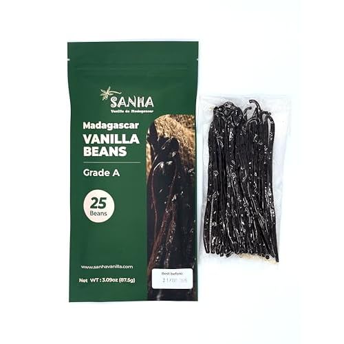 SANHA Madagascar Vanilla Beans 25 Count, Grade A, Hand-Selected - Organic Vanilla Bean For Extract, Baking & Cooking - 6-7 Inches, Vacuum-Sealed Premium Freshness