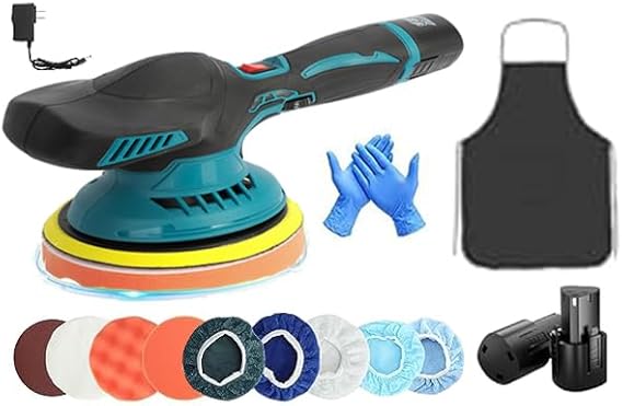 Cordless Car Buffer Polisher,Polishing Machine with 2pcs 12V Battery-Polisher with 6 Variable Speed Car Polishing Dual Action Car Buffer Polisher with Gloves Apron