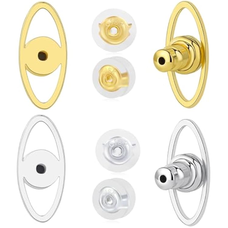 Earring Backs, JIACHARMED Locking Earring Backings for Droopy Ears Lightweigh Earring Backers for Studs 4pcs Secure Lifter Back for Heavy Earrings Support Replacement Plus 4pcs Rubber Backs