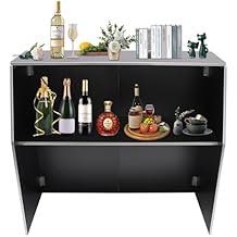 Folding Portable Event Bar, Commercial Bar Table Cabinet with Storage Shelf,Mini Bartender Station Mobile Laminate Foldable Bar for Parties and Events,42IN Tall (Black +Aluminum Wrap)