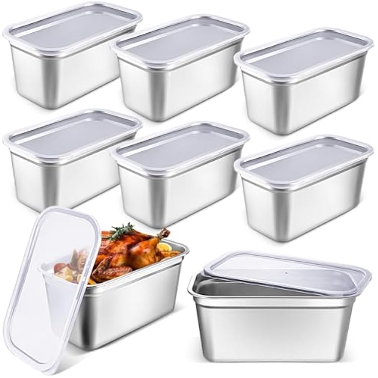 8 Pcs 304 Stainless Steel Food Storage Containers with Lids 13 Size Hotel Pan Chicken Food Grade Pans Metal Meal Containers for Restaurant Stackable Kitchen Freezer Buffet6 Inch Deep