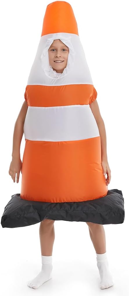 Inflatable Child Traffic Cone Costume Boys Girls | 360 Degree Detailed 3D Design, Durable Fabric, Powerful Fan, More Flexible Structure to Fit, Better for Various Occasions