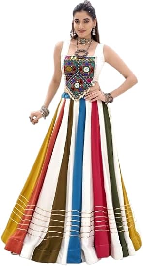 DREAMANGEL FASHION Womens Navratri Wear Chaniya Choli Pure Rayon Cotton Gamthi Design Ready to wear Lehenga And Blouse
