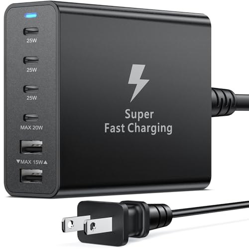USB C Charger Block, Costyle 125W 6 Port Super Fast Charger Type C Charging Block Station Hub Multiport USB C Wall Charger Power Adapter