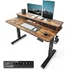 55x24 Inch Electric Standing Desk with Double Drawers, Adjustable Feet & Hooks, Ergonomic Home Office Workstation, Light Rustic