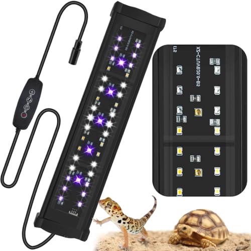 11-Inch 15W LED UVB Light for Reptiles with Dimming & Timer, Adjustable 10.0-20.0 UVB UVA Lamp for Bearded Dragons, Turtles, Snakes Full Spectrum UVI Lighting Fixture for Desert & Tropical Habitats