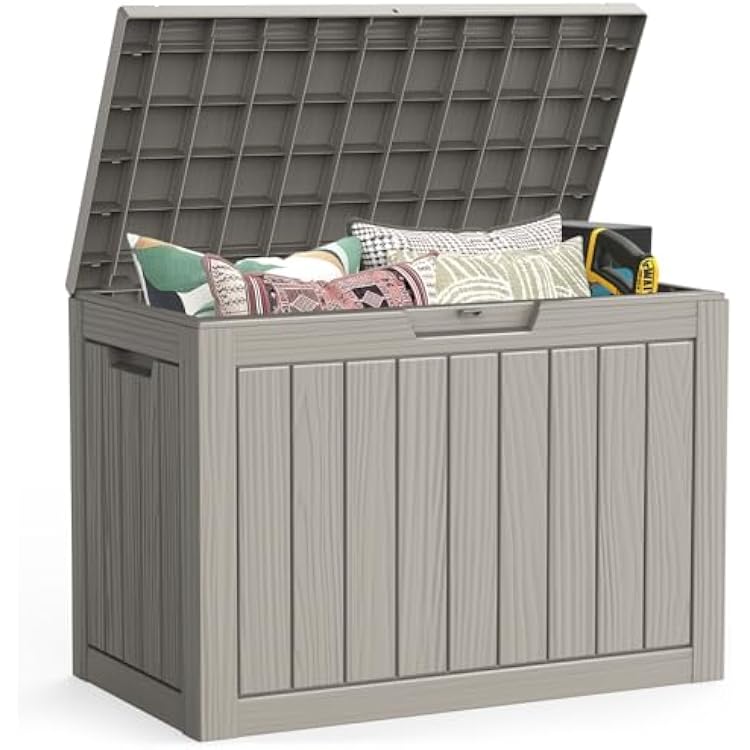 Outdoor Storage Box, 50 Gallon Waterproof Resin Deck Box, Storage Bin for Package Delivery, Patio Furniture Cushion, Garden Tools, Pool Accessories, Weatherproof and UV Resistant, Grey