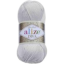 Alize Diva Silk Effect 100% Microfiber Acrylic Yarn 1 Ball skeins 100gr 383yds (168 - Light Grey)
