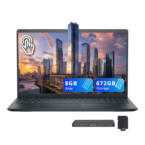 Dell Inspiron 15.6 FHD Touchscreen Laptop, Intel i5-1334U, 8GB RAM, 672GB Storage512GB SSD160GB Docking Station Set, Intel UHD Graphics, Num Pad, Wi-Fi 6, Copilot, Win 11, Black