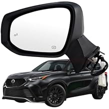 Black Left Driver Side Mirror Replacement For 2020 2021 2022 2023 2024 Toyota Highlander Side Mirror with Power Glass Heated Turn Signal Blind Spot Detection Match Replace#87940-0E350(7Pins)
