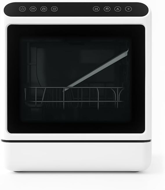 Compact Countertop Dishwasher with UVC Sterilisation & Hot Drying | 5-Set Capacity, 6L Water Use | 1000W Quick Wash, Fruit Clean & Touch Controls | Energy-Saving Desktop Dishwasher for Kitchen Office [Energy Class A]