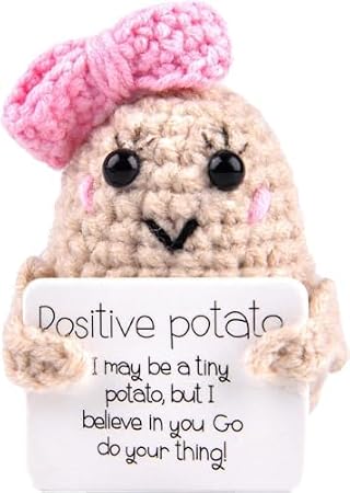 Mini Funny Positive Gift Potato 3 Inch Handmade Crochet Cute Wool Knitted Emotional Support Potato Doll Cheer up Good Luck Gifts for Family Friend New Year Birthday Party Office Decor