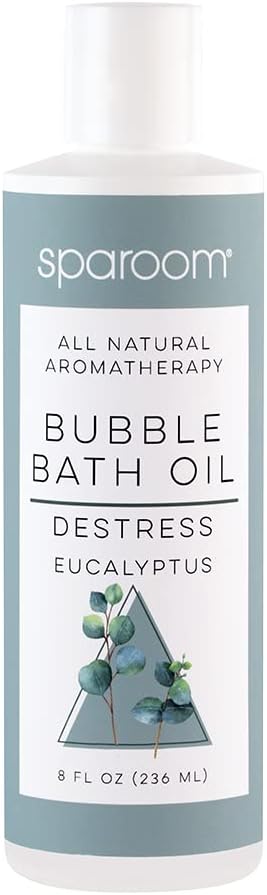 SpaRoom All Natural Hydrating and Nourishing Aromatherapy Foaming Bubble Bath Oil with Jojoba Oil, Olive Oils and Aloe, 8 oz, Destress-Eucalyptus
