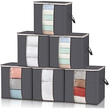 Lifewit 6 Pack 100L Clothes Storage Bins with Lids, Foldable Blanket Storage Bags with Zippers, Clear Window and Reinforced Handles, Closet and Organization for Clothing, Sweater, Comforter, Bedding