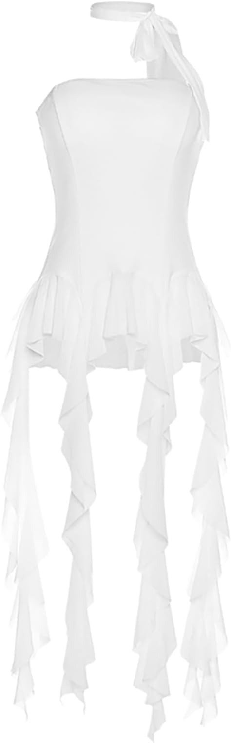 Womens Sleeveless Backless Going Out Crop Tank Top Sexy Asymmetrical Ruffle Flowy Trendy Summer Tops Outfits