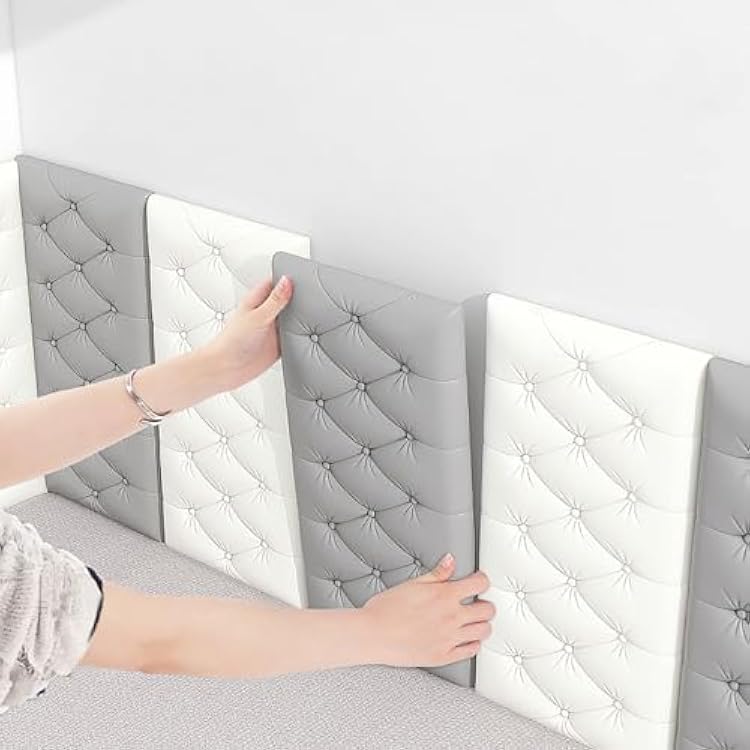 Anti-Collision Padded Wall Panels, 23.6 x 11.8 in Self-Adhesive Wall Padding, Peel and Stick Wall Cushion, Bedside Wall Sticker, Bedroom Headboard, Upholstered Wall PanelsBrown,2 pcs