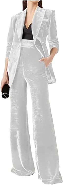 Womens Velvet Pant Suit 2 PC Double Breasted Prom Tuxedo Office Lady