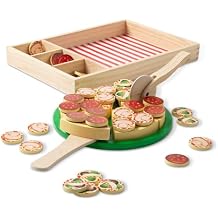Melissa & Doug Wooden Pizza Party Play Set, 36 Self-Stick Toppings, Pizza Toy Kitchen Set & Play Kitchen Accessories, Preschool Toys for Boys & Girls 3+
