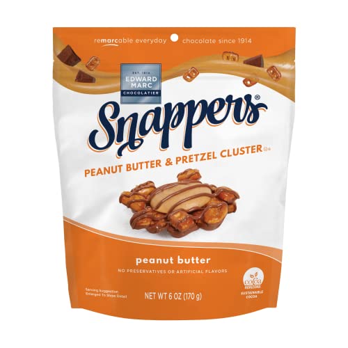 Edward Marc Snappers Peanut Butter & Pretzels Cluster - Crunchy Pretzel Snack With Milk Chocolate For Adults And Kids - 6 oz pack of 1
