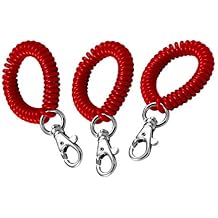 Lucky Line 2 Diameter Spiral Wrist Coil with Trigger Snap, Flexible Wrist Band Key Chain Bracelet, Stretches to 12, Red, 3 Pack (407703)