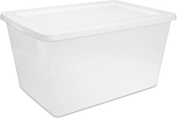 Large Storage Bin, 58 Quart Clear Plastic Storage Container with Snap-On Lid, White