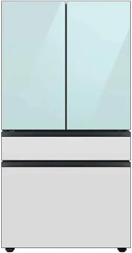 Samsung Bespoke 29 cu ft. 4-Door French Door Smart Refrigerator with Beverage Center in Morning Blue/White Glass, Standard Depth RF29BB86004M