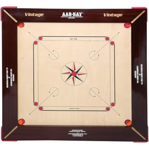 KNK AAR-Kay Carrom Board Professional Tournament-Grade, Vintage Plywood, 3-Inch Border, Smooth & Sturdy Surface Includes Striker & Coins 20 mm, Champion