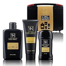 Yard House Mens Bath Body Gift Set, Sandalwood Amber, 4-Pcs Grooming Kit with Body Wash, Body Lotion, Deodorant, Travel Toolbox Case - Fathers Day Gifts For Father, Birthday Christmas Gift Ideas