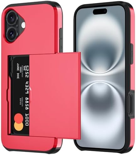 Qinmay Compatible with iPhone 17 Case Wallet,Built-in Card Holder, Heavy Duty Protective Dual Layer Shockproof Hidden Card Slot Slim Wallet Phone Cover for iPhone 17 ,Red