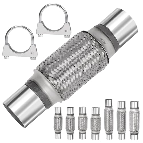 3Pcs Exhaust Flex Pipe Heavy Duty Stainless Steel Exhaust Flex Pipe Double Braid Exhaust Flex Tube U-Bolt Clamp Stainless Steel Muffler U-Bolt Clamps for Cars Trucks Buses Pipes2 x 6 x 10