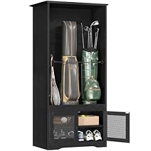 DWVO Golf Bag Organizer - Stylish Wooden Storage Cabinet for Garage & Home, Holds 2 Golf Bags with Turf Mat Protection