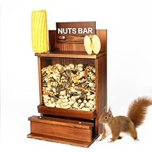 Squirrel Feeders for Outside Funny, Carbonized Wooden Squirrel Feeder, Squirrels Peanut Feeder Feeding Station Squirrel House, Wooden Chipmunk Feeder for Corn, Peanuts