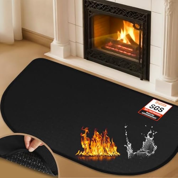 Fireplace Mat, 2 x 36 x 0.06 Fireplace Rugs Fire Resistant, Fiberglass and Non-Slip Bottom Hearth Rugs for Fireplaces Fire Resistant, Hearth Pads for Wood Stove Fireplace Indoor Outdoor, Black