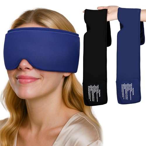 FACEMOON Ice Cold Packs for Eye Compress: Cooling Relief for Puffy Eyes Headache Migraines Stye Dry Eyes Therapy - Large Gel for Long Lasting Comfort Reusable Flexible, 2 pcs for Family Blue Black