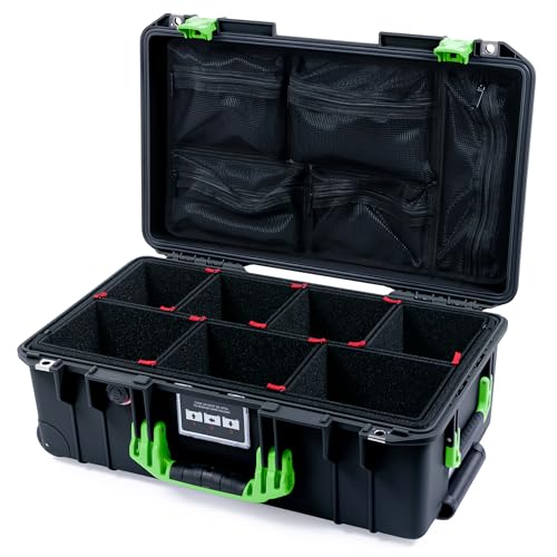 Black Pelican Air 1535 Carry-on Case - with TrekPak Divider System & Mesh Lid Organizer - Lime Green Handles & Latches.